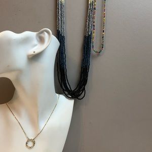 Necklace lot: seed beads, gold tone, rhinestones #205